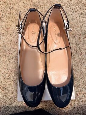 Bandolino Navy Patent Ankle-Strap Flats with Buckle